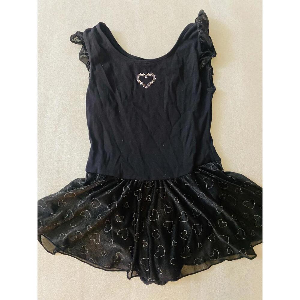 Jacques Moret Girls' Black Ballet Leotard with Heart Design and Skirt, Size M